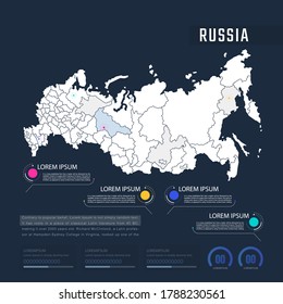Russia country map infographics vector with pointer marks and circle chart.  Editable Infographics template. Vector illustration