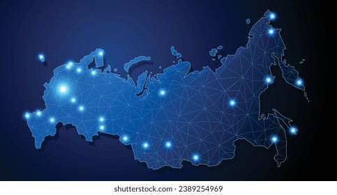 Russia - country shape with lines connecting major cities