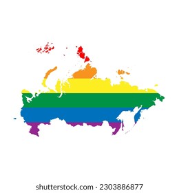 Russia country silhouette. Country map silhouette in rainbow colors of LGBT flag.