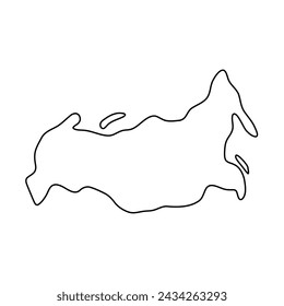 Mapa simplificado del país ruso. Contorno de contorno fino de contorno negro. Icono de vector simple
