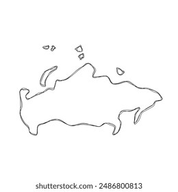 Russia country simplified map.Thin triple pencil sketch outline isolated on white background. Simple vector icon