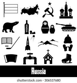 Russia country theme symbols stickers set eps10