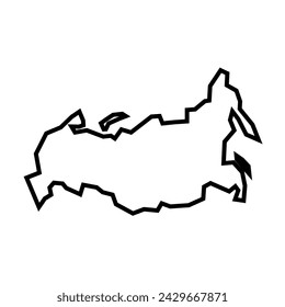 Russia country thick black outline silhouette. Simplified map. Vector icon isolated on white background.