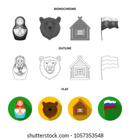 Russia, country, vodka,accordion .Russia country set collection icons in flat,outline,monochrome style vector symbol stock illustration web.