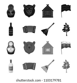 Russia, country, vodka,accordion .Russia country set collection icons in black,monochrome style vector symbol stock illustration web.