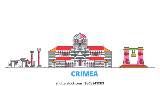 Russia, Crimea, Chersonesus line cityscape, flat vector. Travel city landmarks, outline illustration, line world icons