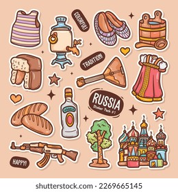 Russia Cute Doodle Vector Sticker Collection 