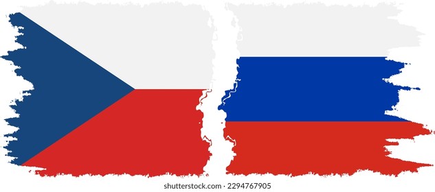 Russia and Czech Republic grunge flags connection, vector