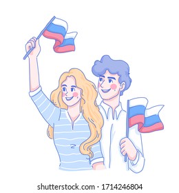 Konzept des Russland-Tages-Konzepts der Vektorillustration. Cartoon Charakter Junge und Mädchen.
