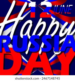 Russia Day event banner. Bold text with Russian flag and ribbon on dark blue background to celebrate on June 12th