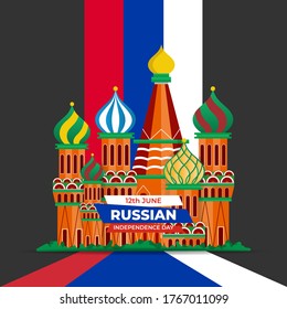 Russland-Tag (Russisch: Den Rossii). Fröhlicher Nationalfeiertag. Jährlich feiert man am 12. Juni in Russland. Russische Flagge. Patriotisches Plakatdesign. Vektorgrafik