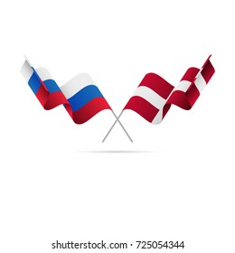 Russia and Denmark flags. Vector illustration.