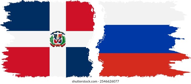 Rússia e República Dominicana grunge bandeiras conexão, vetor