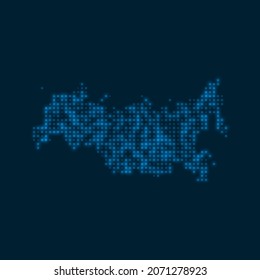 Russia dotted glowing map. Shape of the country with blue bright bulbs. Vector illustration.