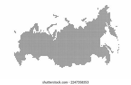 Mapa de Rusia con textura gruesa al estilo de punto. Ilustración vector abstracta de un mapa de país con efecto de medio tono para infografía. 