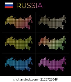 Russia dotted map set. Map of Russia in dotted style. Borders of the country filled with beautiful smooth gradient circles. Vibrant vector illustration.