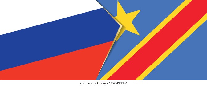Russland und der DR Kongo, zwei Vektorillustrationen Flaggen Symbol für Beziehung oder Konfrontation.