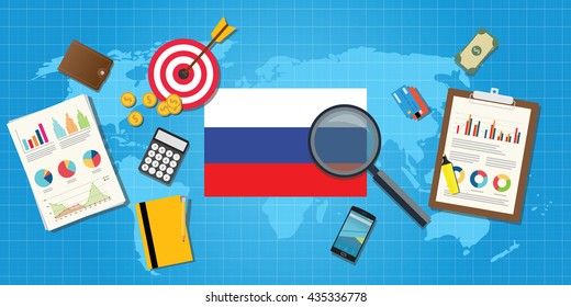 russia economy economic condition country with graph chart and finance tools vector graphic illustration