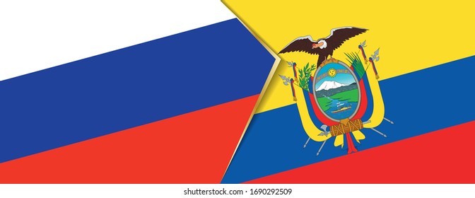 Russland und Ecuador Flaggen, zwei Vektorillustrationen Flaggen Symbol für Beziehung oder Konfrontation.