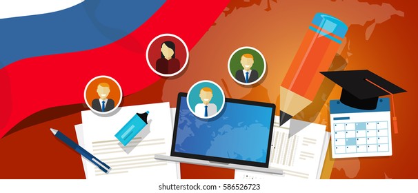 Russia education school university concept with icon laptop paper pencil cap student vector