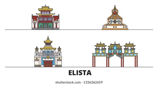 Russia, Elista flat landmarks vector illustration. Russia, Elista line city with famous travel sights, skyline, design. 