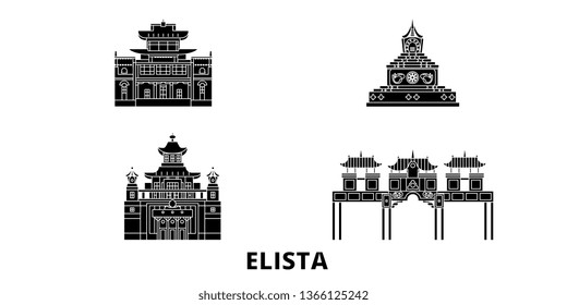 Russia, Elista flat travel skyline set. Russia, Elista black city vector illustration, symbol, travel sights, landmarks.