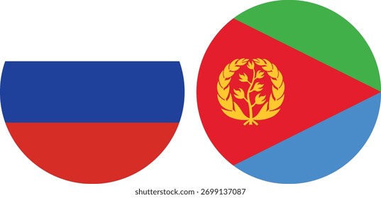Russia and Eritrea circular flag vector with transparent background 