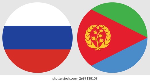 Russia and Eritrea circular flag vector with gray background 