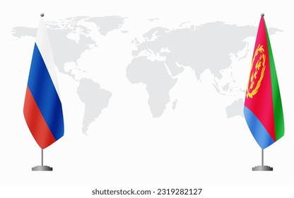 Russia and Eritrea flags for official meeting against background of world map.