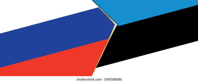 Russland und Estland Flaggen, zwei Vektorflaggen Symbol für Beziehung oder Konfrontation.