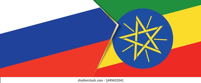 Russia and Ethiopia flags, two vector flags symbol of relationship or confrontation.