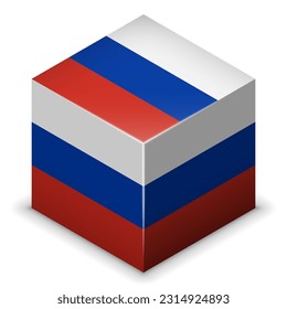Russia (Europe) (Russian) National Flag, Country Emblem 2.5D Isometric Projection Cube Symbol Gloss Plastic Symmetry Square Design Isolated on White Background