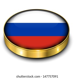 Russia flag 3D button, vector. 