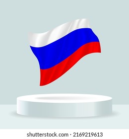 Russia flag. 3d rendering of the flag displayed on the stand. Waving flag in modern pastel colors. Flag drawing, shading and color on separate layers, neatly in groups for easy editing.