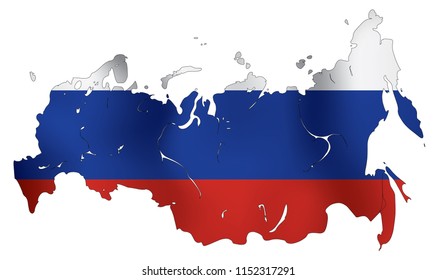 Russia flag 3d or rippled flag. Vector map icon colored.