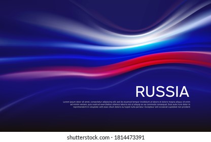 Russia flag background. Blurred pattern of light lines in the colors of the Russian flag, business booklet. State banner, russian poster, patriotic cover, flyer. Vector tricolor design