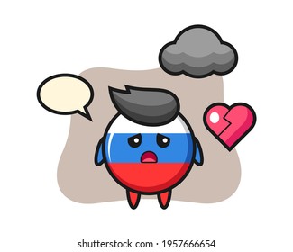 Russia flag badge cartoon illustration is broken heart, cute style design for t shirt, sticker, logo element