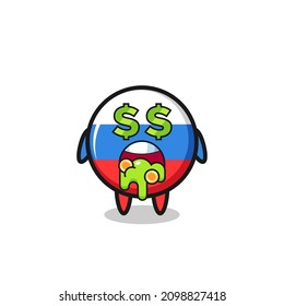 russia flag badge character with an expression of crazy about money , cute style design for t shirt, sticker, logo element