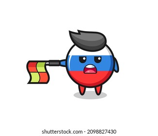 russia flag badge character as line judge hold the flag straight horizontally , cute style design for t shirt, sticker, logo element