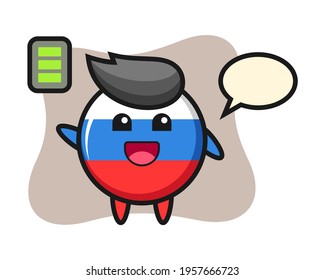 Russia flag badge mascot character with energetic gesture, cute style design for t shirt, sticker, logo element