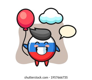 Russia flag badge mascot illustration is playing balloon, cute style design for t shirt, sticker, logo element