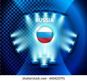 Russia Flag with Blue Light Effect. Celebration Light.
