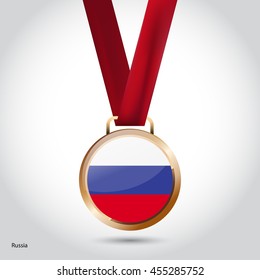 Russia Flag in Bronze Medal. Vector Illustration. RIO Olympic Game Bronze Medal. Vector Illustration