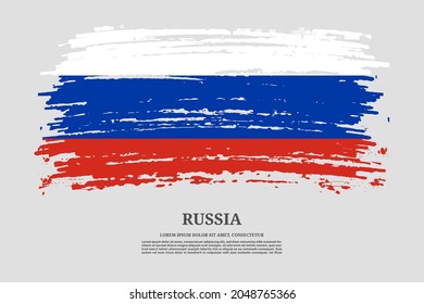 Russia flag with brush stroke effect and information text poster, vector background