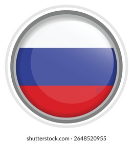 Russia Flag Button Icon Glossy Round National Emblem Vector Illustration