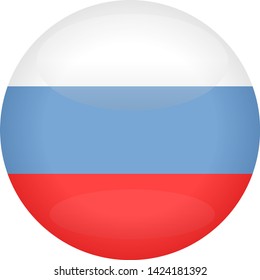 Russia flag button. Round flag with flares. volume object