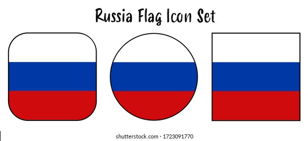 Botón Bandera de Rusia - redondeado, circular y cuadrado para los conceptos de pulsador europeo.	