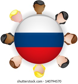 Russia Flag Button Teamwork People Group - Vector