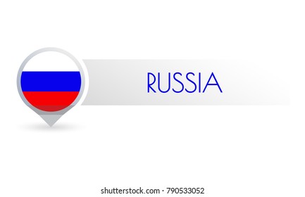 Russia flag. Circle flag button in the map marker shape. Russian country icon, badge or banner. Vector illustration.