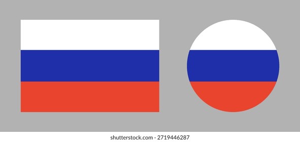 Bandera de Rusia en círculo, Formas rectangulares. Símbolo nacional de Rusia. Conjunto de iconos de bandera rusa.
